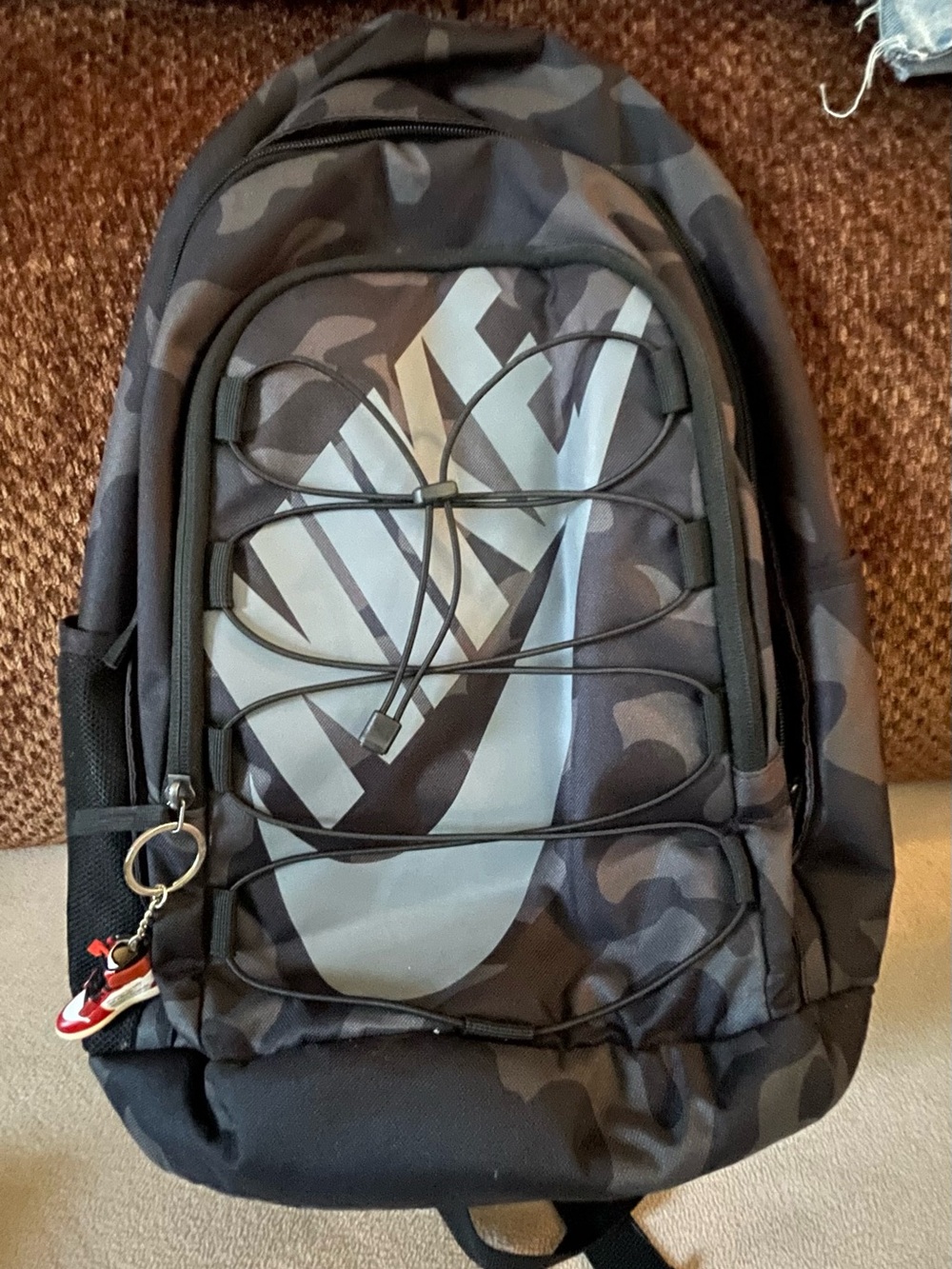 Nike Men's Black & Gray Camo Backpack with Front Bungee